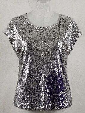 Vince Camuto Silver Sequin Front Crop Top